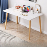 Small White Timber Rectangular Writing Desk Image - 13