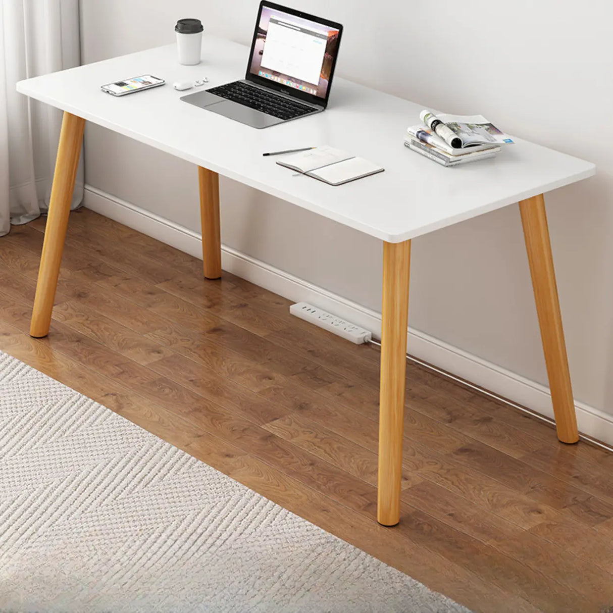 Small White Timber Rectangular Writing Desk Image - 15