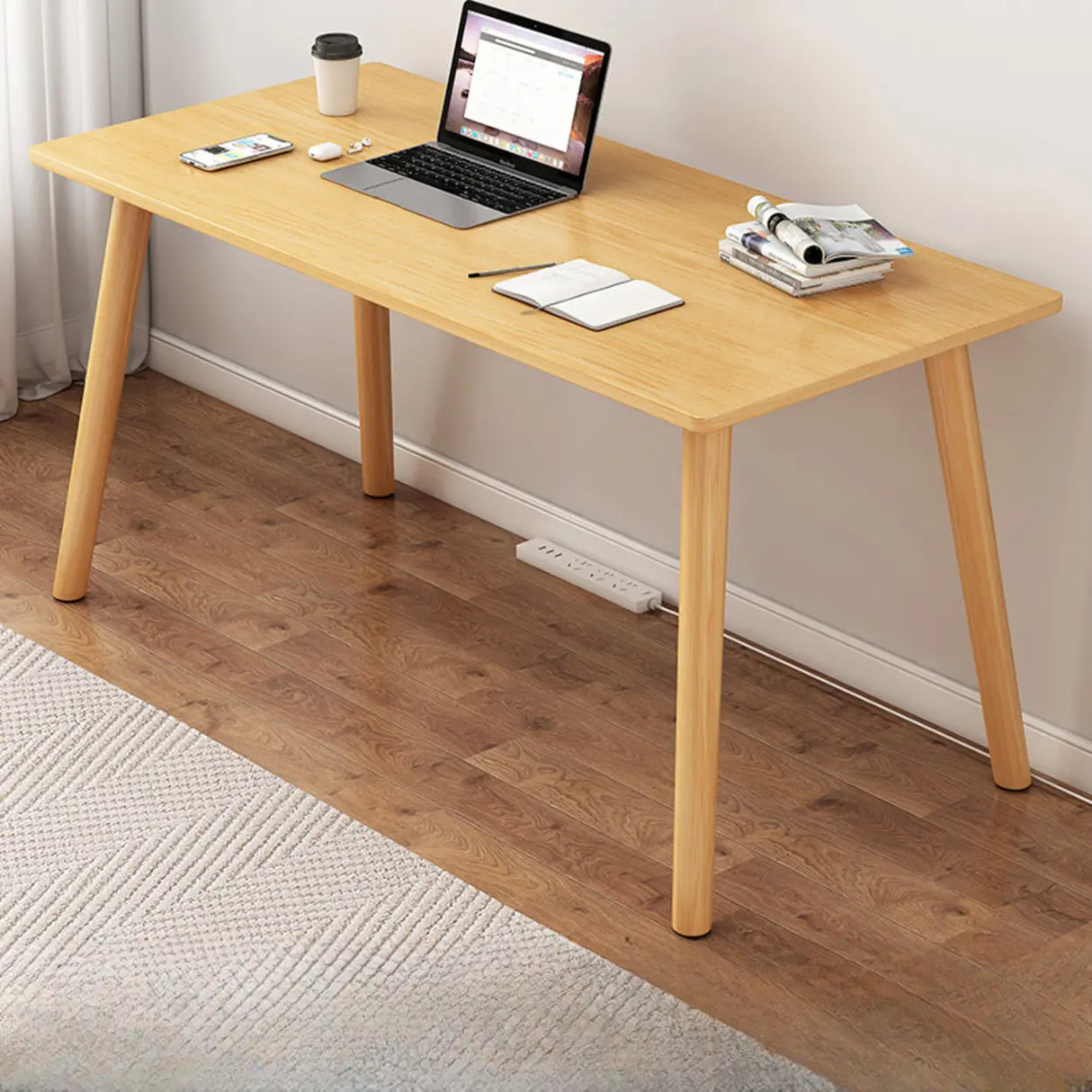 Small White Timber Rectangular Writing Desk Image - 16