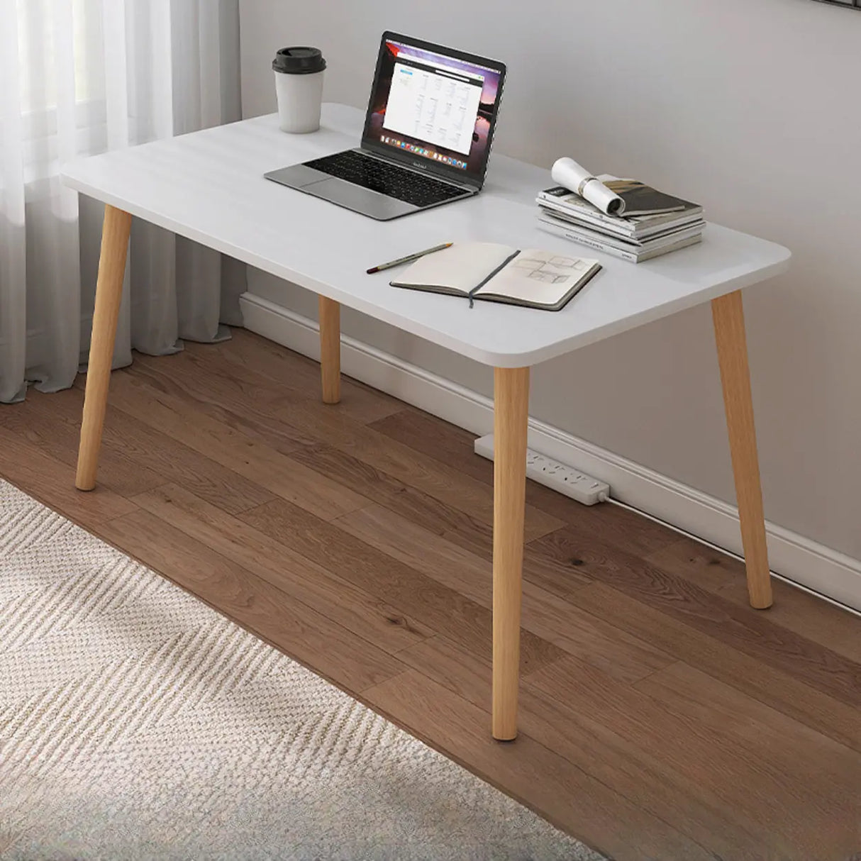 Small White Timber Rectangular Writing Desk Image - 4