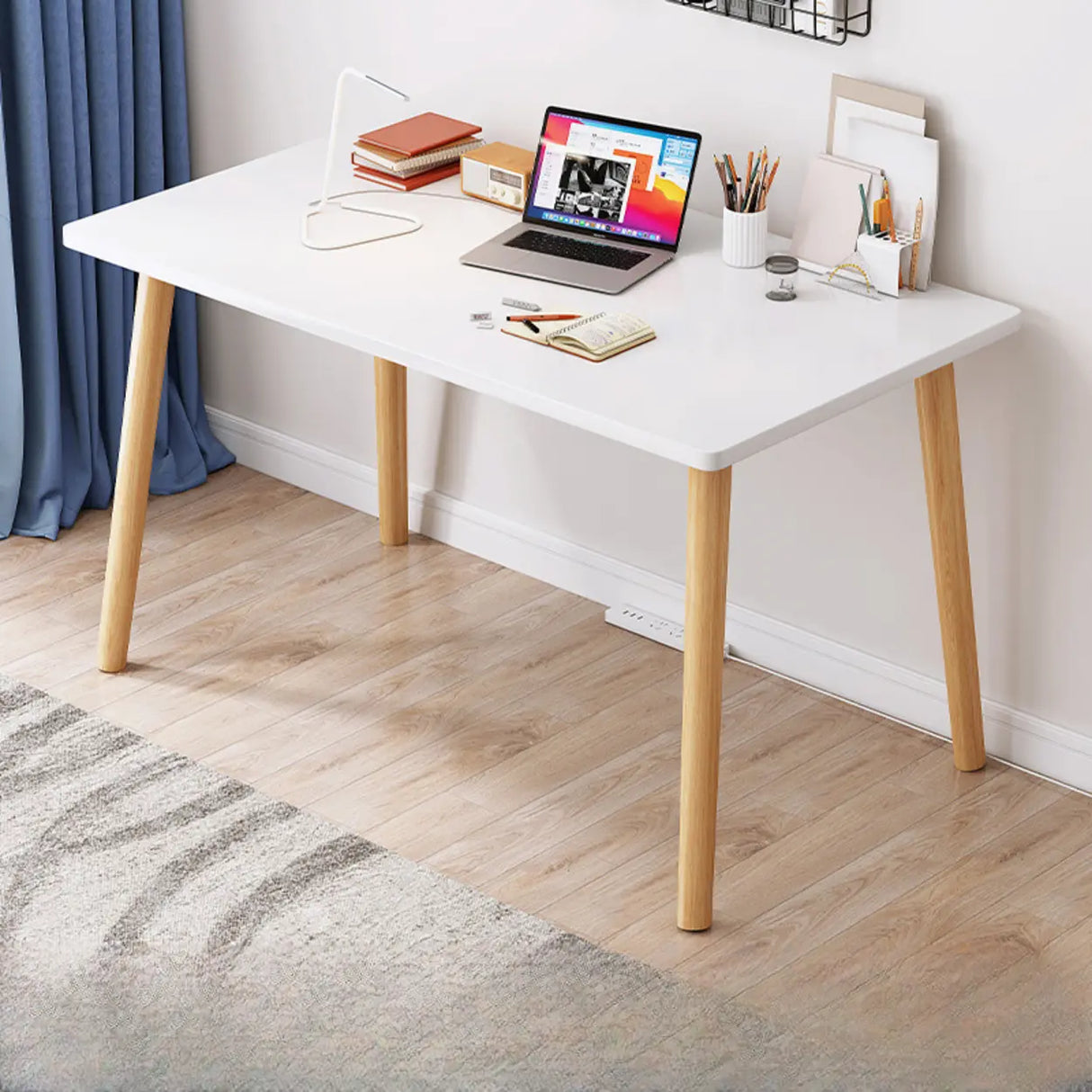 Small White Timber Rectangular Writing Desk Image - 7