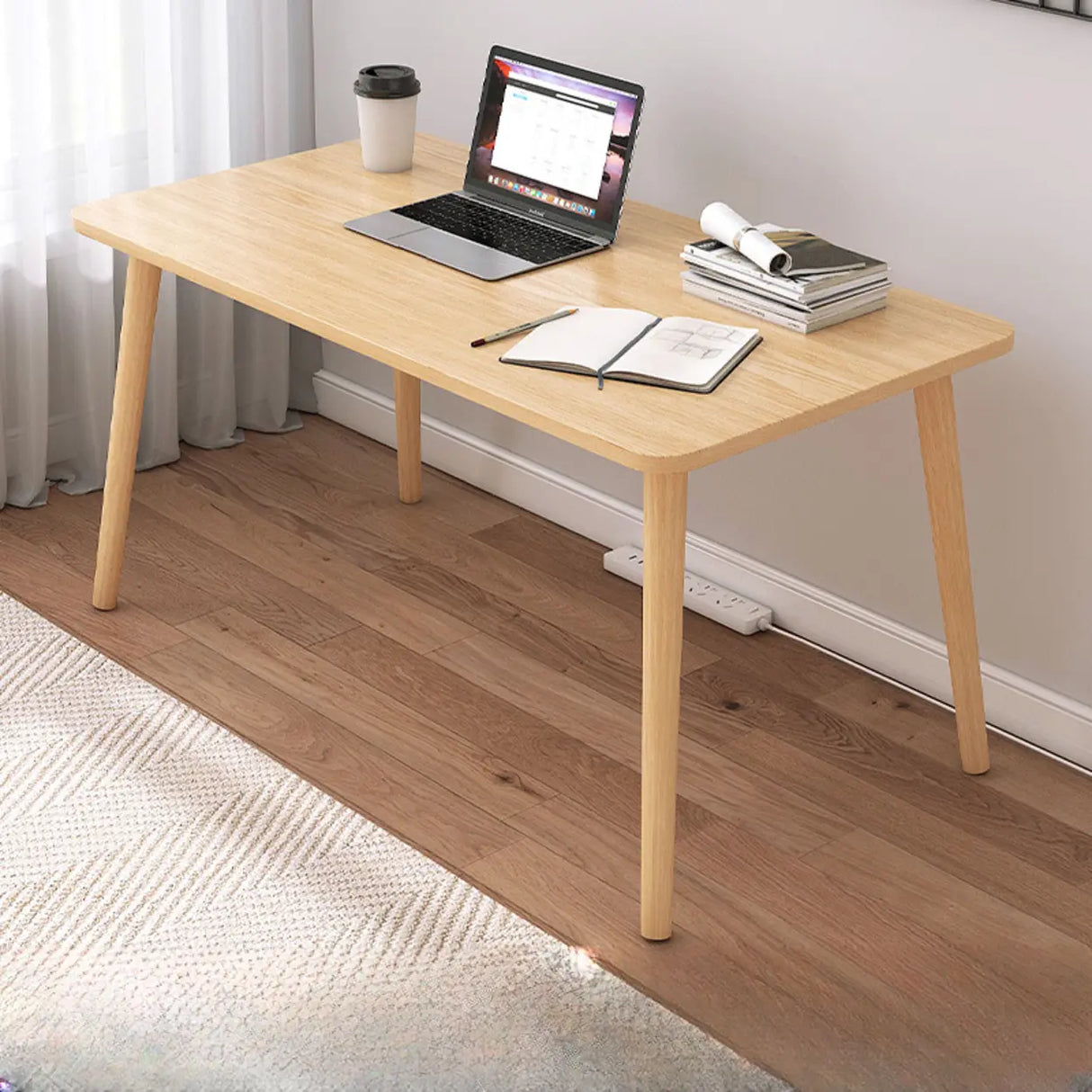 Small White Timber Rectangular Writing Desk Image - 9