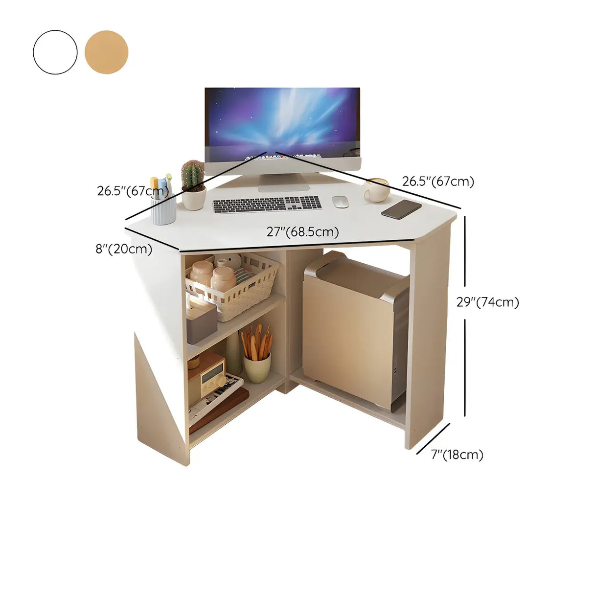 Small Wood Corner Computer Desk with Exterior Shelf 