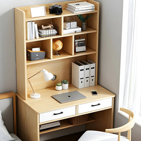 Small Wood H-Shape Base Credenza Desk with Hutch Image - 1