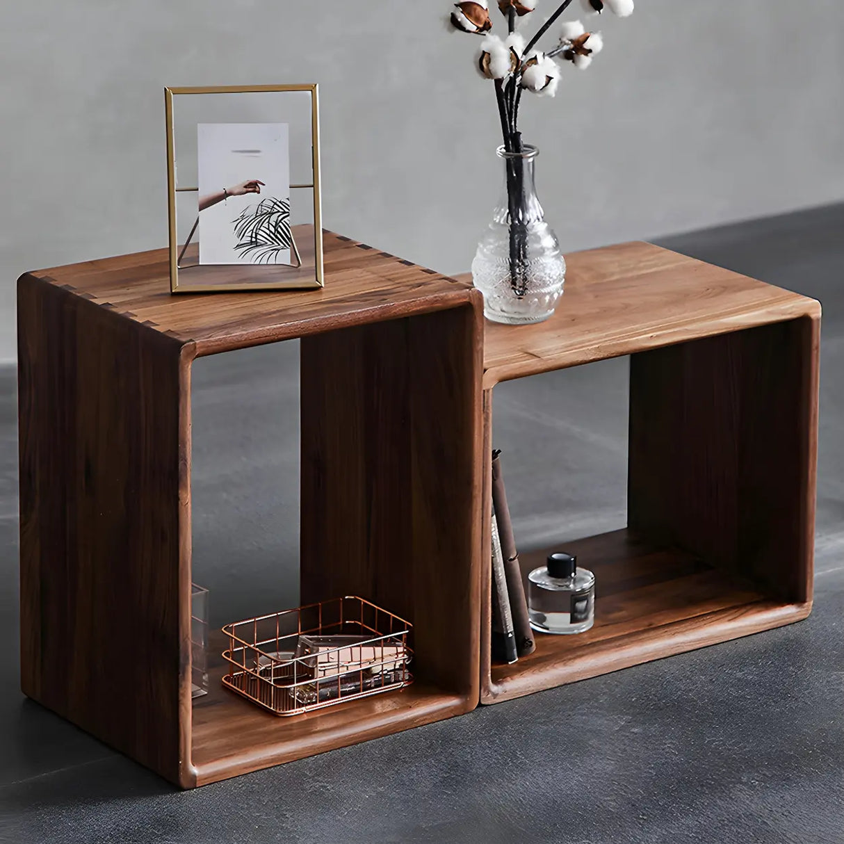 Small Wood Open Cube Storage Bookcase Brown Image - 12