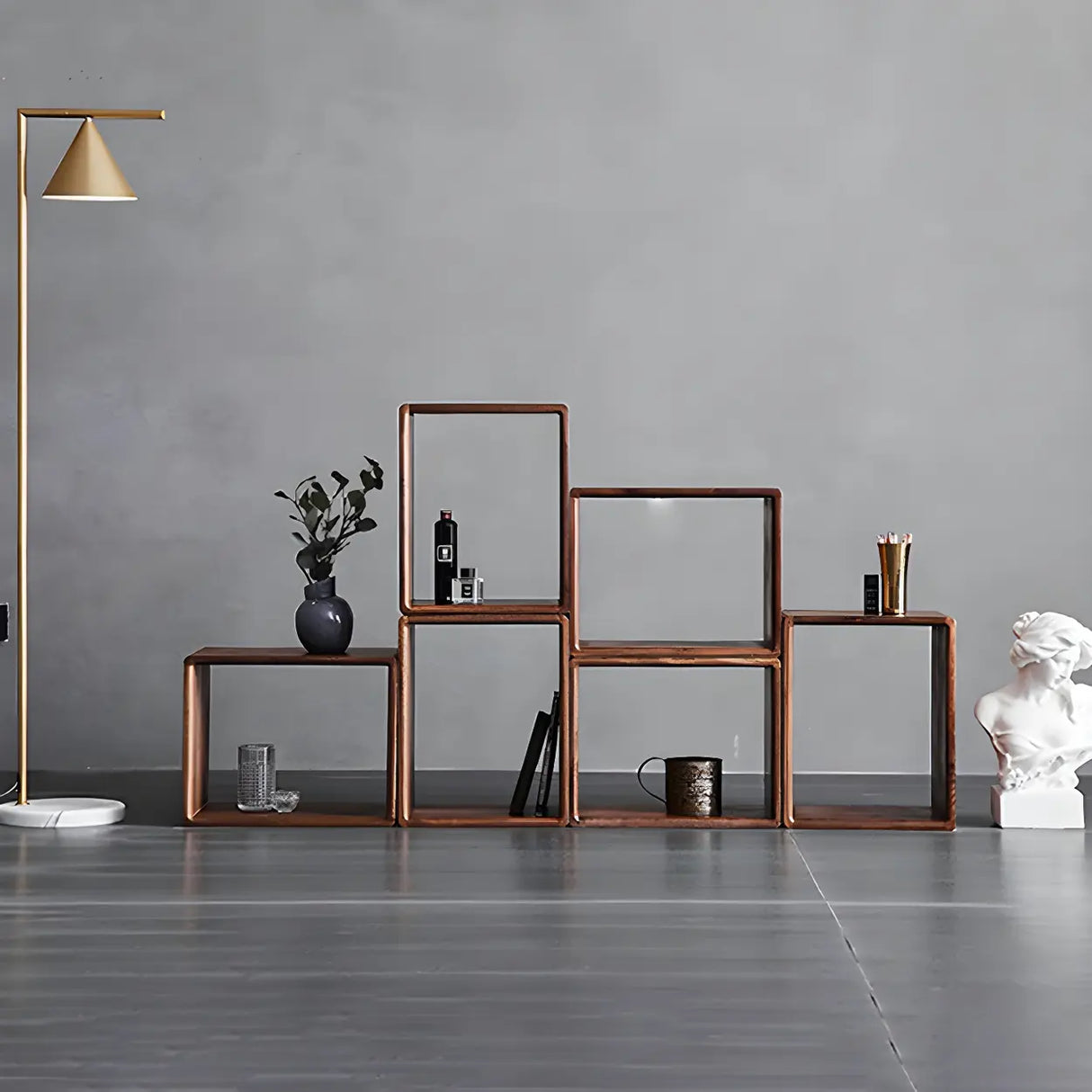 Small Wood Open Cube Storage Bookcase Brown Image - 13