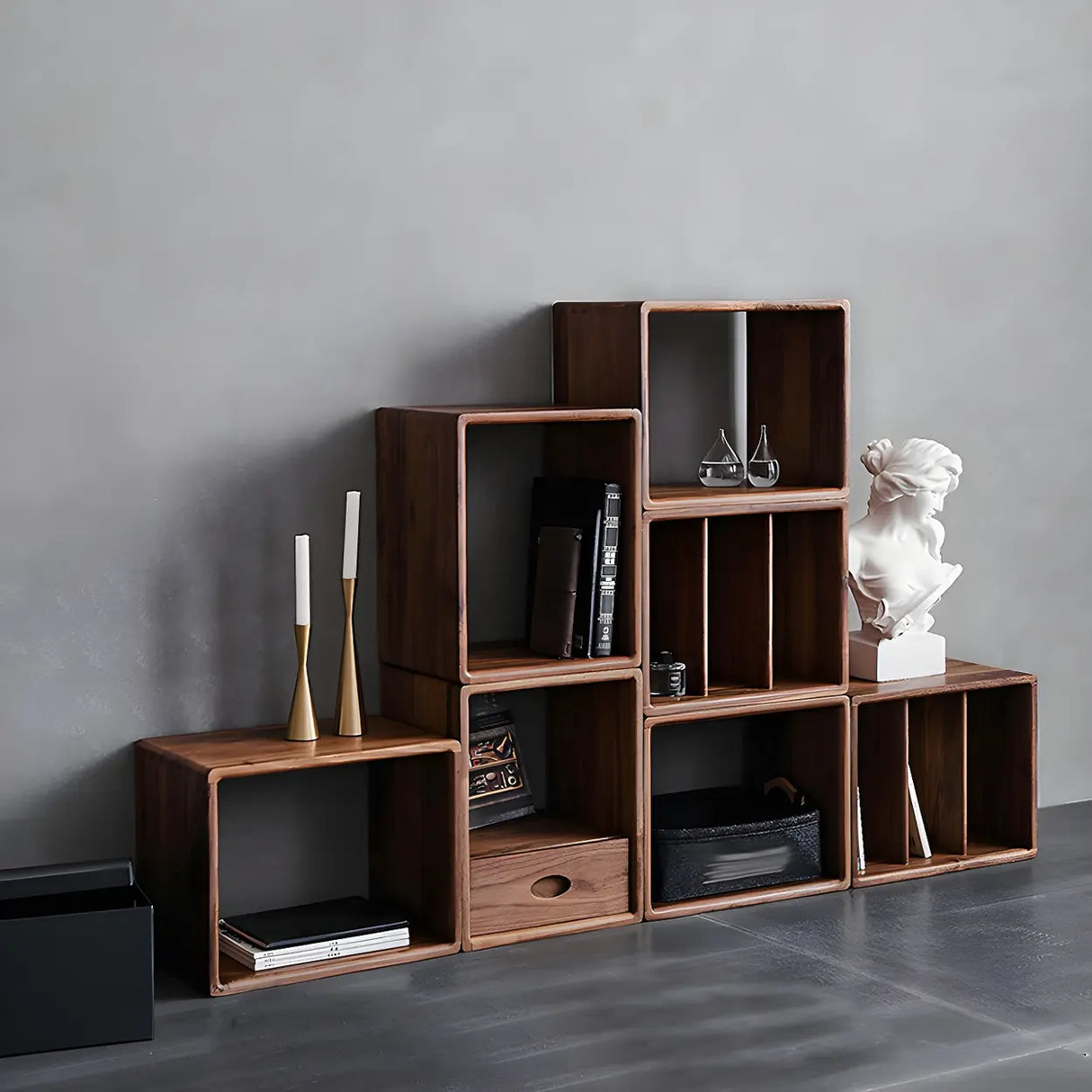 Small Wood Open Cube Storage Bookcase Brown Image - 7