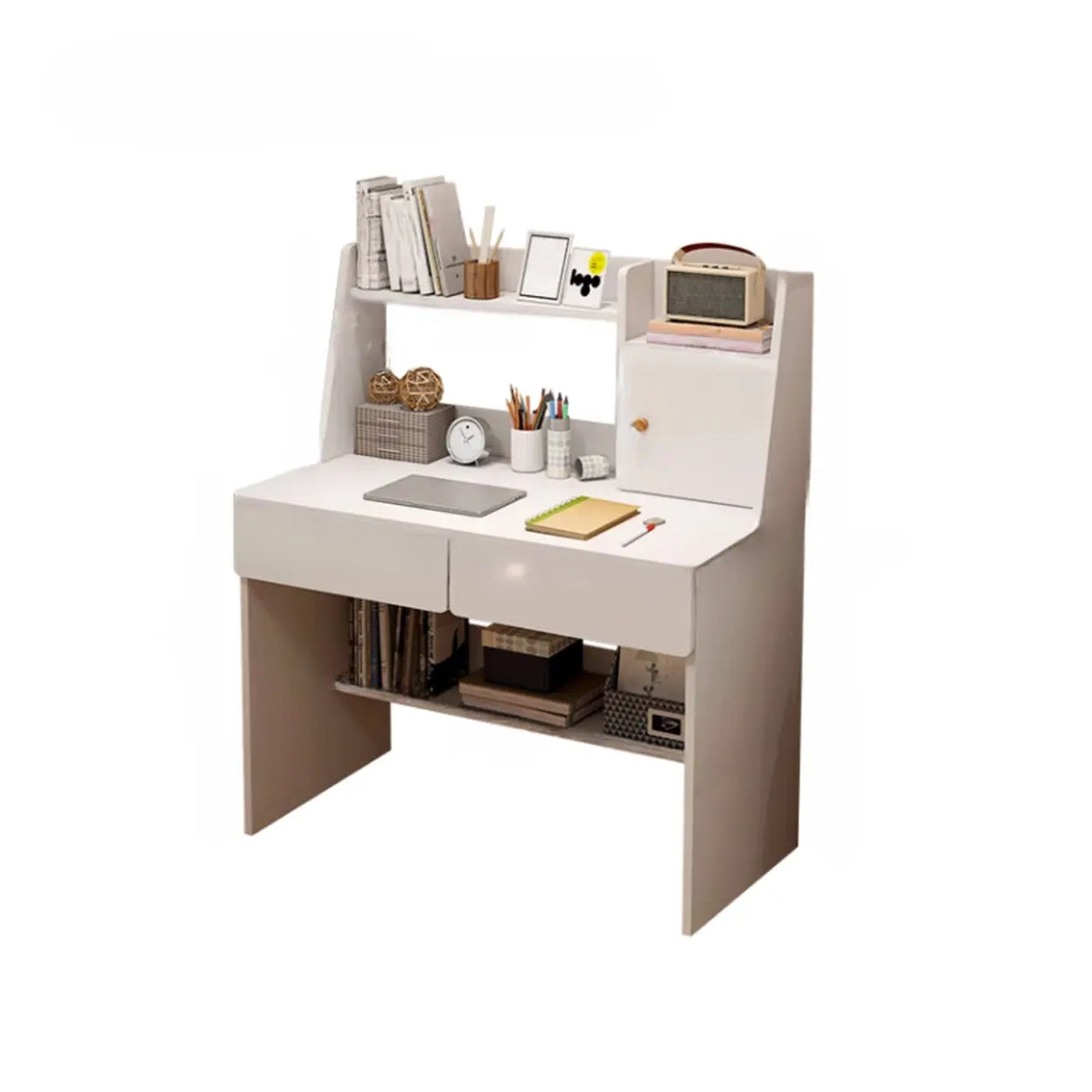 Small Wood Rectangle Sled Base Credenza Desk with Hutch Image - 10