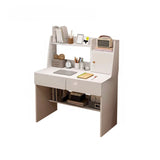 Small Wood Rectangle Sled Base Credenza Desk with Hutch Image - 10