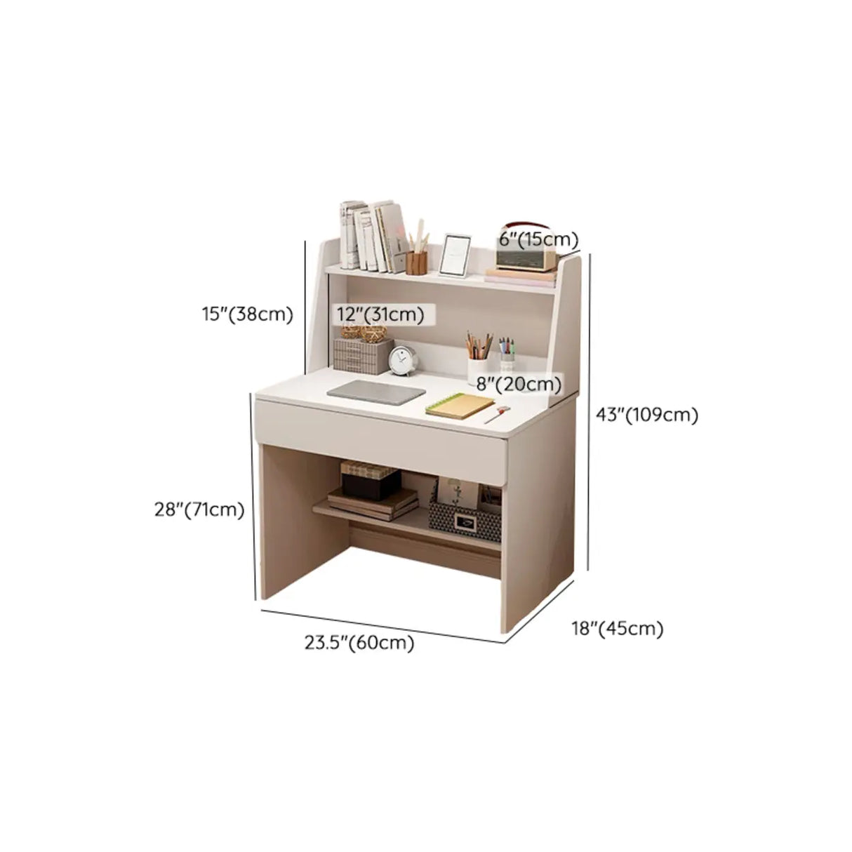 Small Wood Rectangle Sled Base Credenza Desk with Hutch 
