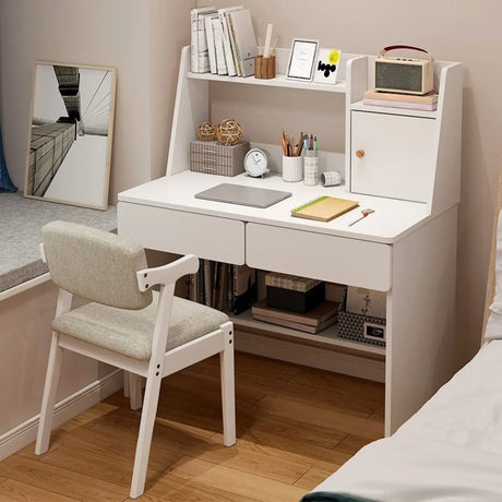 Small Wood Rectangle Sled Base Credenza Desk with Hutch Image - 1