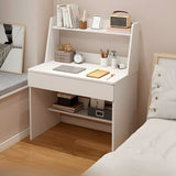 Small Wood Rectangle Sled Base Credenza Desk with Hutch Image - 2