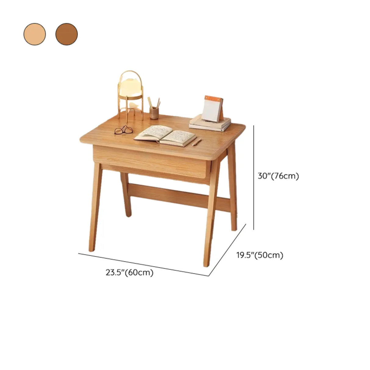 Small Wood Writing Desk with Drawers and Exterior Shelf 