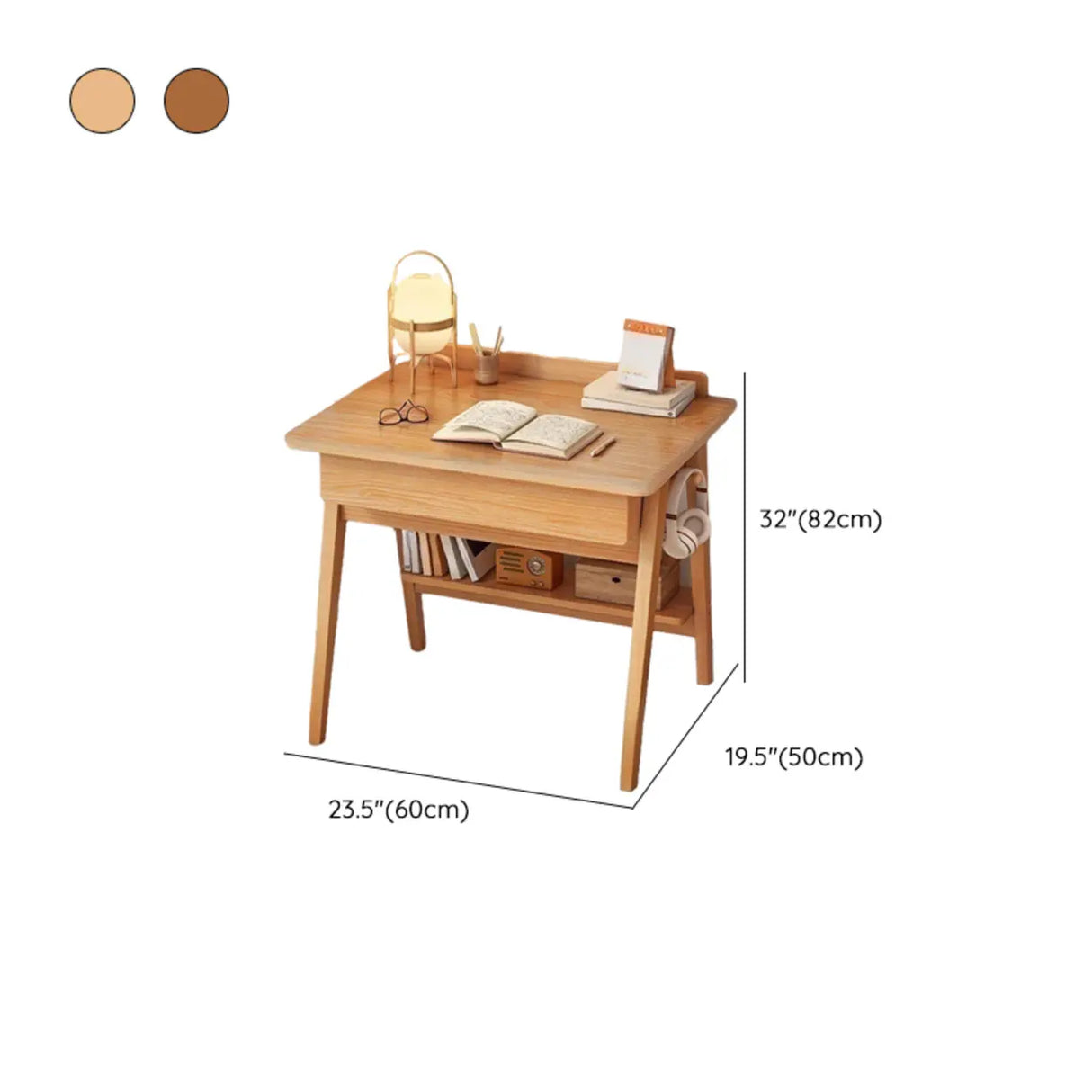 Small Wood Writing Desk with Drawers and Exterior Shelf Image - 26