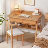 Small Wood Writing Desk with Drawers and Exterior Shelf Image - 7