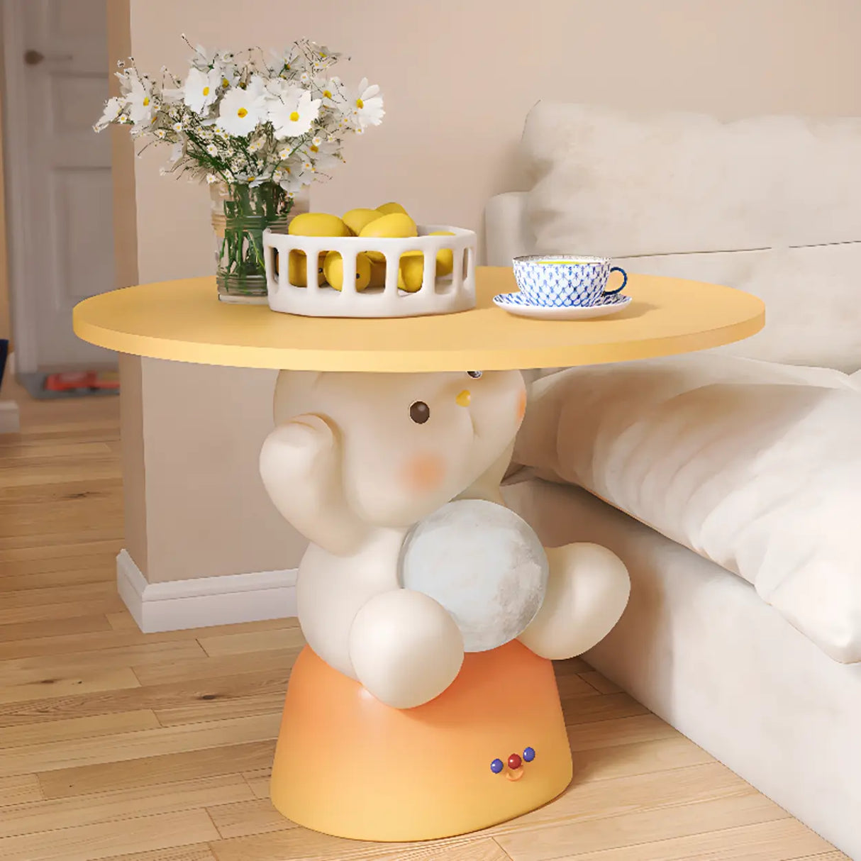 Smart Control Bear-Shaped Yellow Resin Kids Nightstand Image - 10