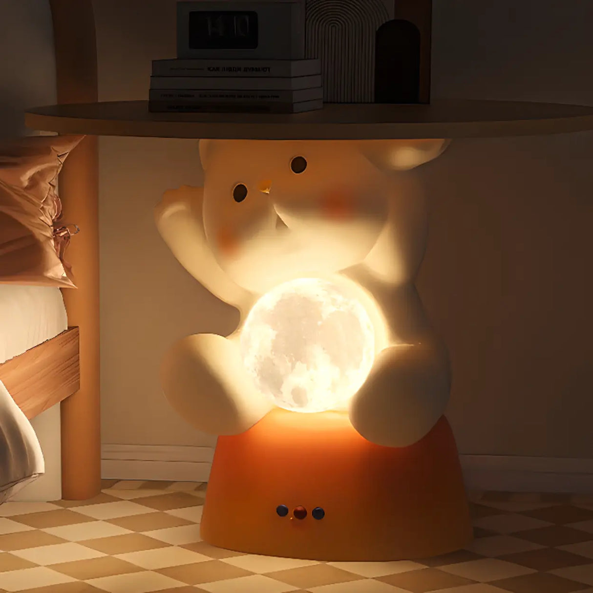 Smart Control Bear-Shaped Yellow Resin Kids Nightstand Image - 3