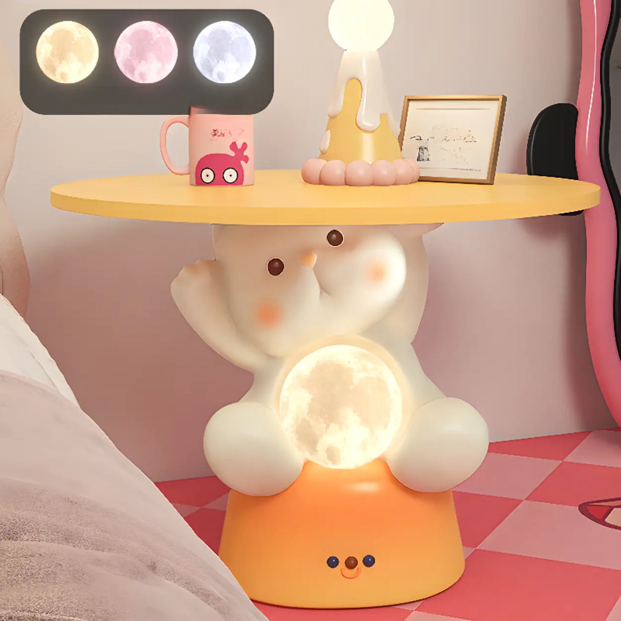 Smart Control Bear-Shaped Yellow Resin Kids Nightstand Image - 4