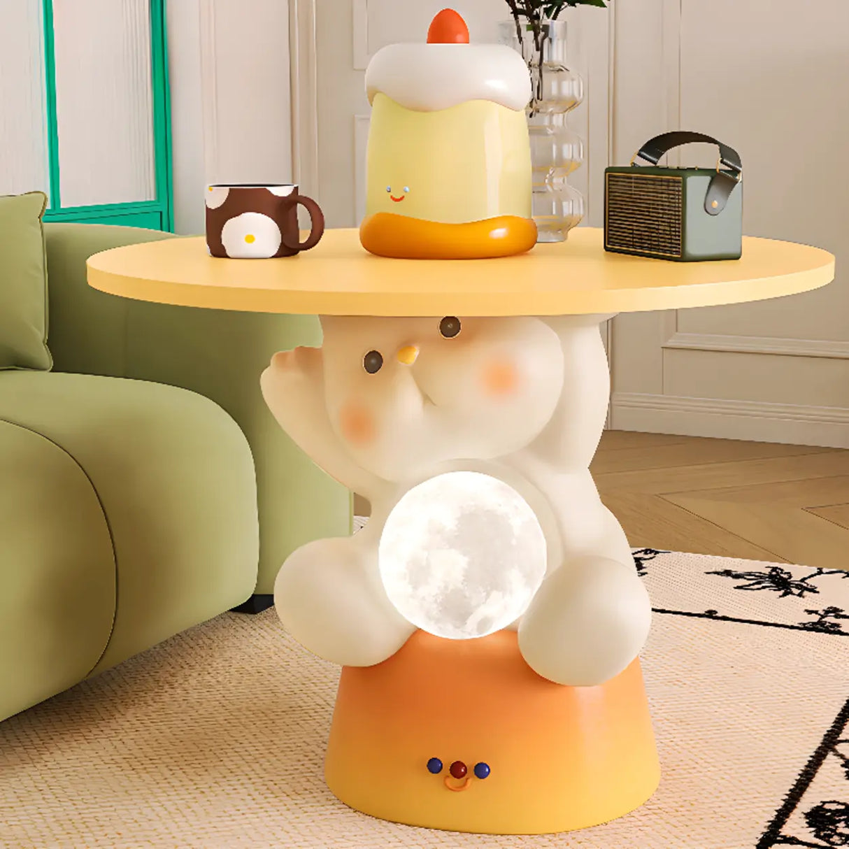 Smart Control Bear-Shaped Yellow Resin Kids Nightstand Image - 5