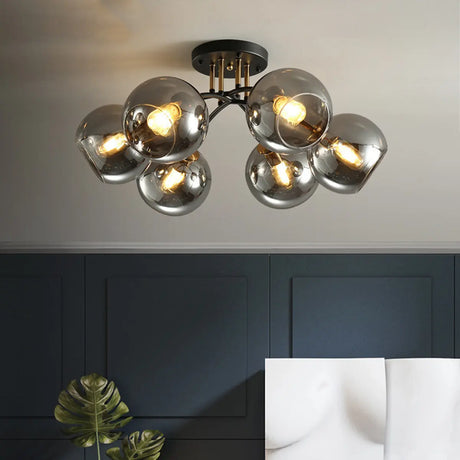 Smoke Gray Atomic Globe Semi-Flush Mount Lamp 6-Light Image - 1