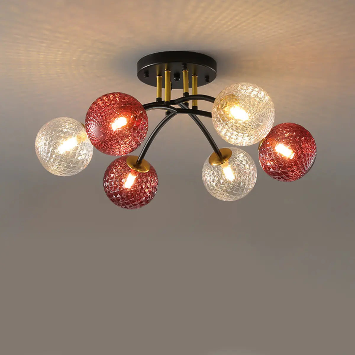 Smoke Gray Atomic Globe Semi-Flush Mount Lamp 6-Light Image - 11