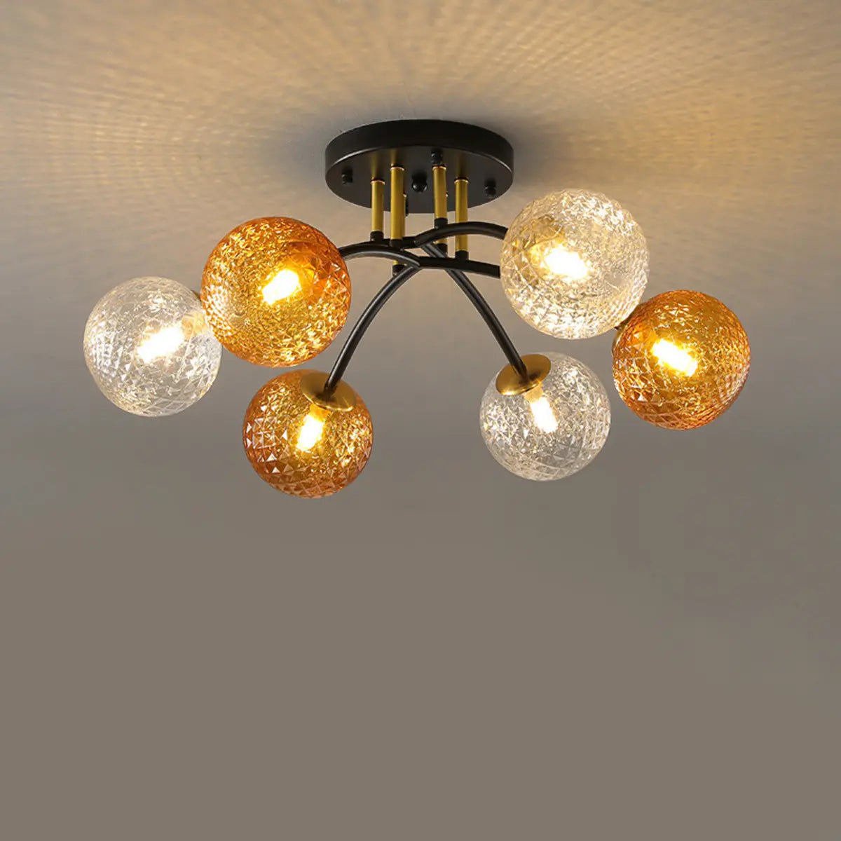 Smoke Gray Atomic Globe Semi-Flush Mount Lamp 6-Light Image - 13