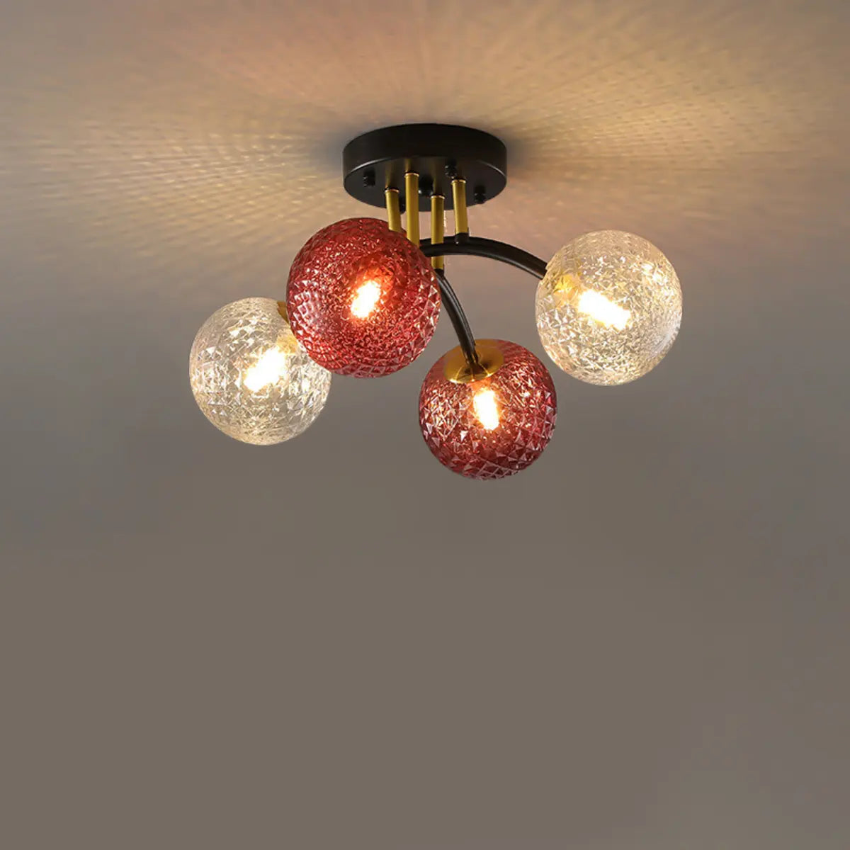 Smoke Gray Atomic Globe Semi-Flush Mount Lamp 6-Light Image - 2