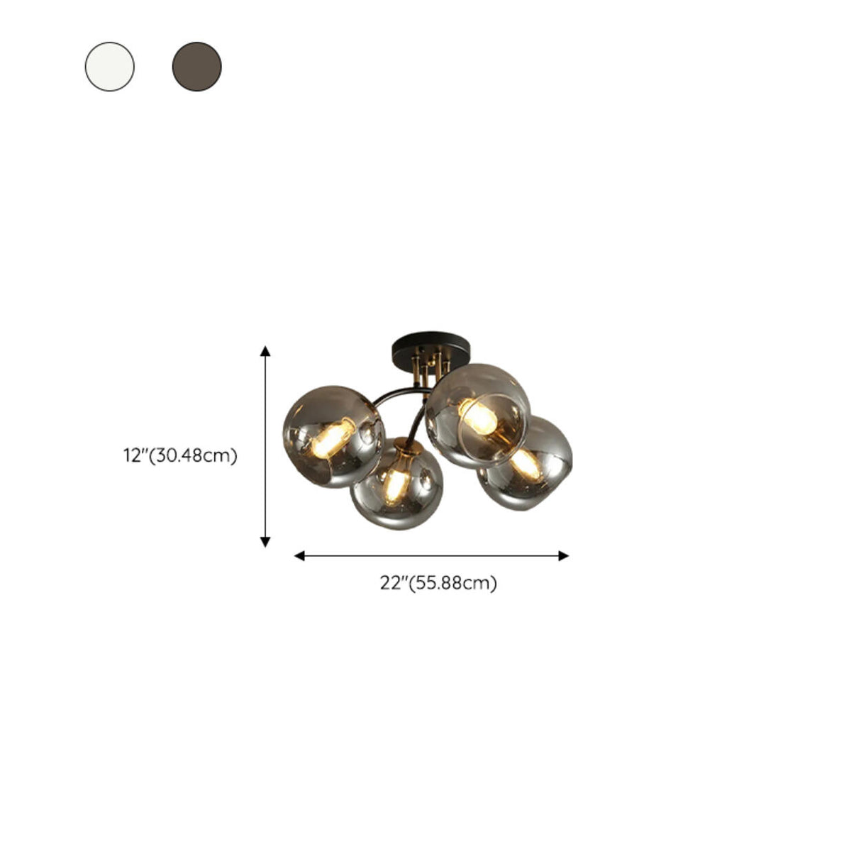 Smoke Gray Atomic Globe Semi-Flush Mount Lamp 6-Light 