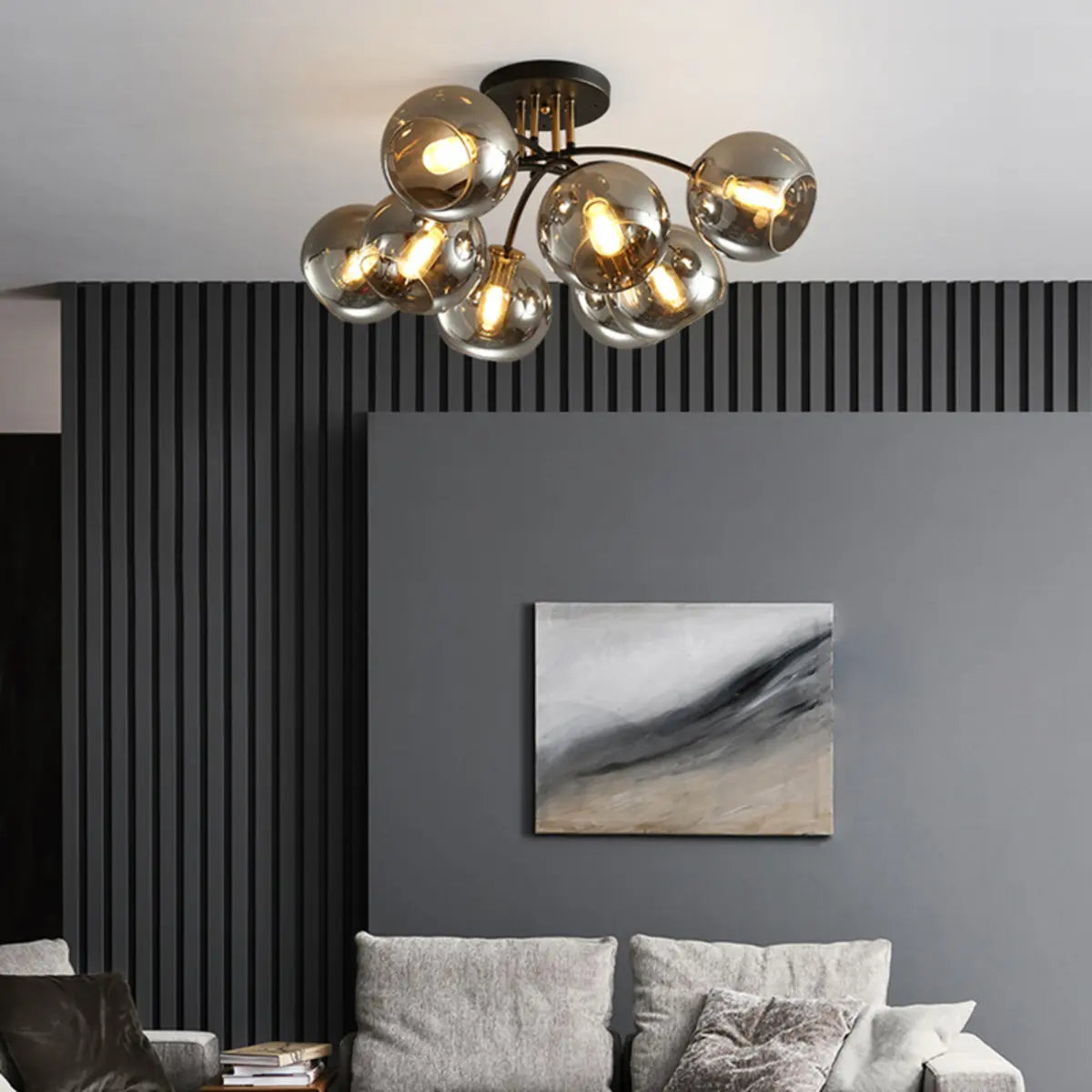 Smoke Gray Atomic Globe Semi-Flush Mount Lamp 6-Light Image - 8