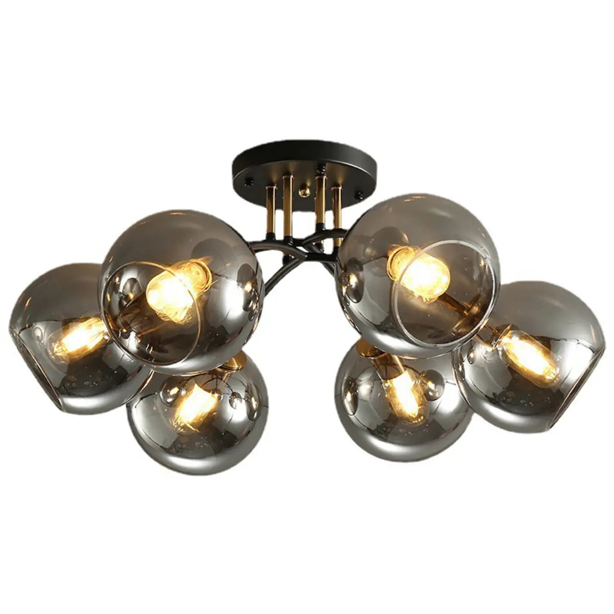 Smoke Gray Atomic Globe Semi-Flush Mount Lamp 6-Light Image - 9