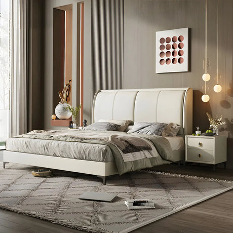 Soft Beige Queen Upholstered Wingback Bed with Storage Image - 1