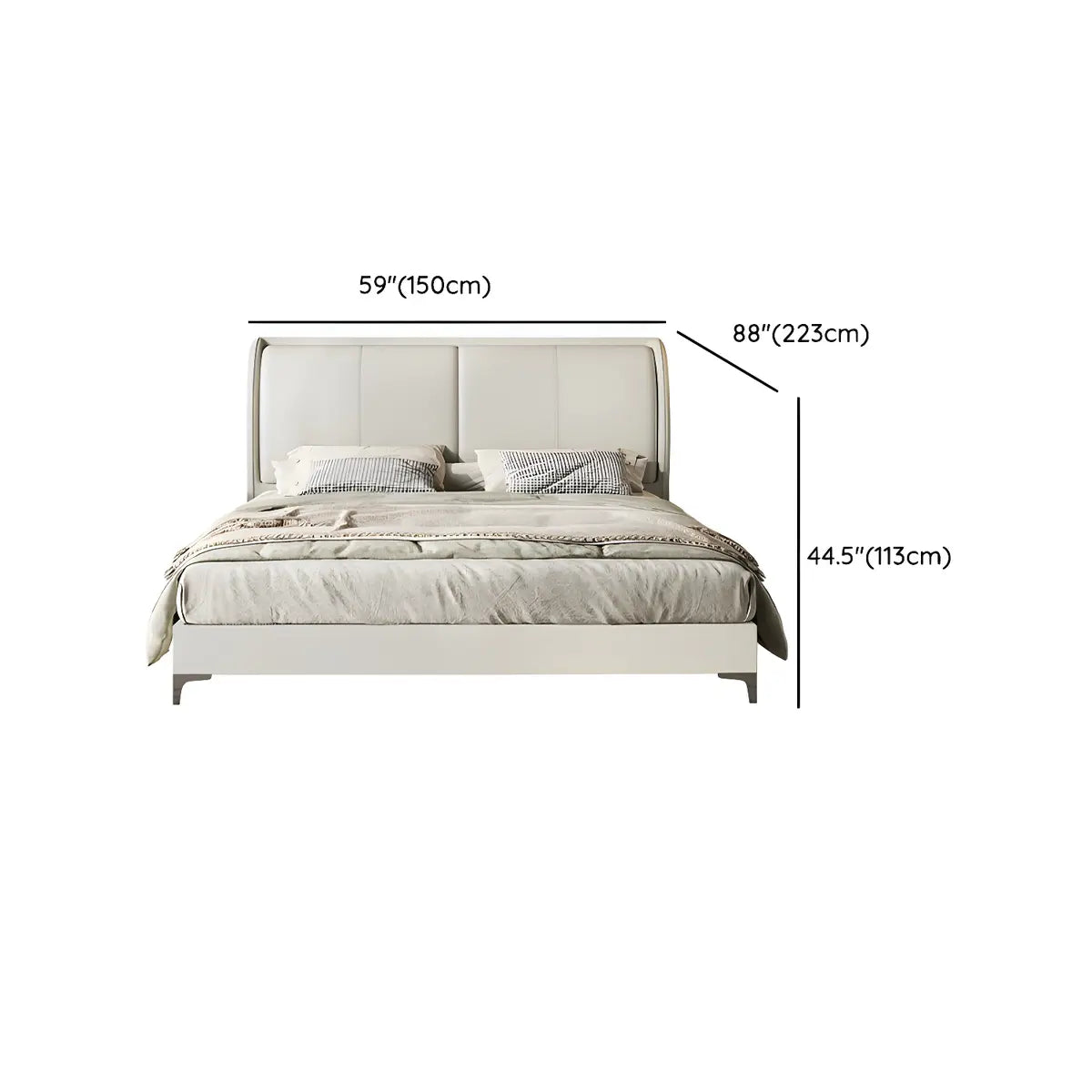 Soft Beige Queen Upholstered Wingback Bed with Storage 
