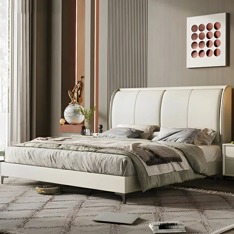 Soft Beige Queen Upholstered Wingback Bed with Storage Image - 2