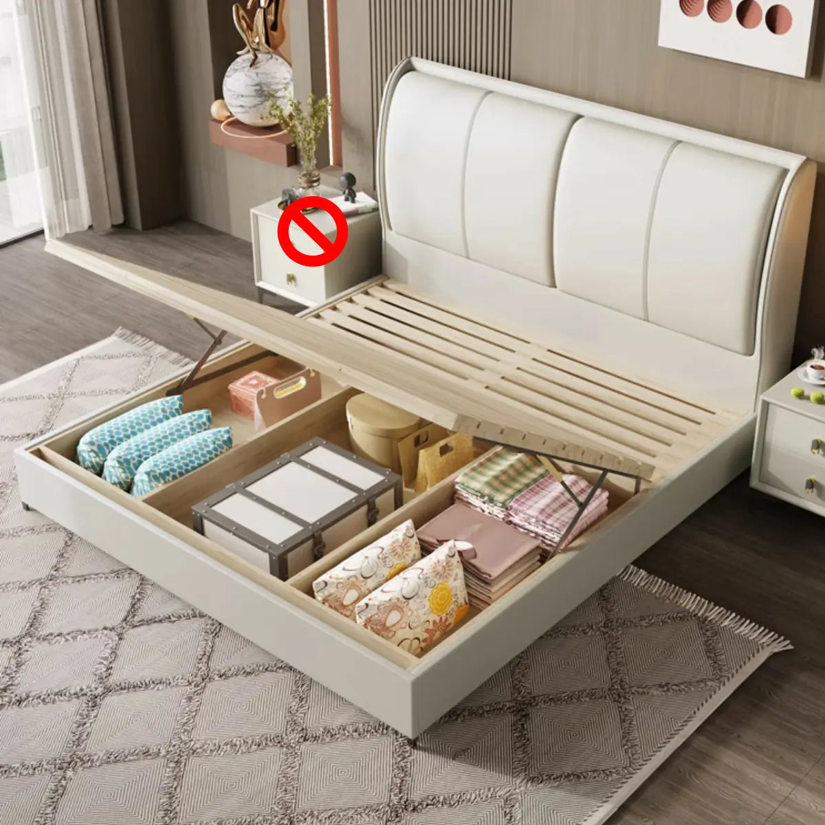 Soft Beige Queen Upholstered Wingback Bed with Storage Image - 3