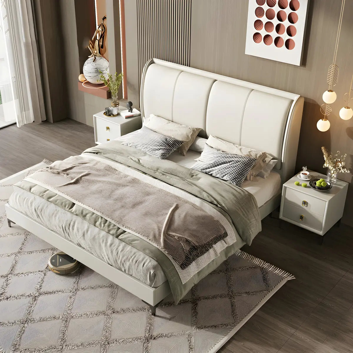 Soft Beige Queen Upholstered Wingback Bed with Storage Image - 4
