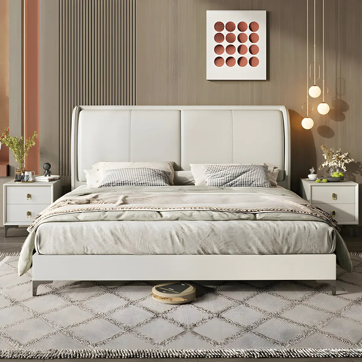 Soft Beige Queen Upholstered Wingback Bed with Storage Image - 5
