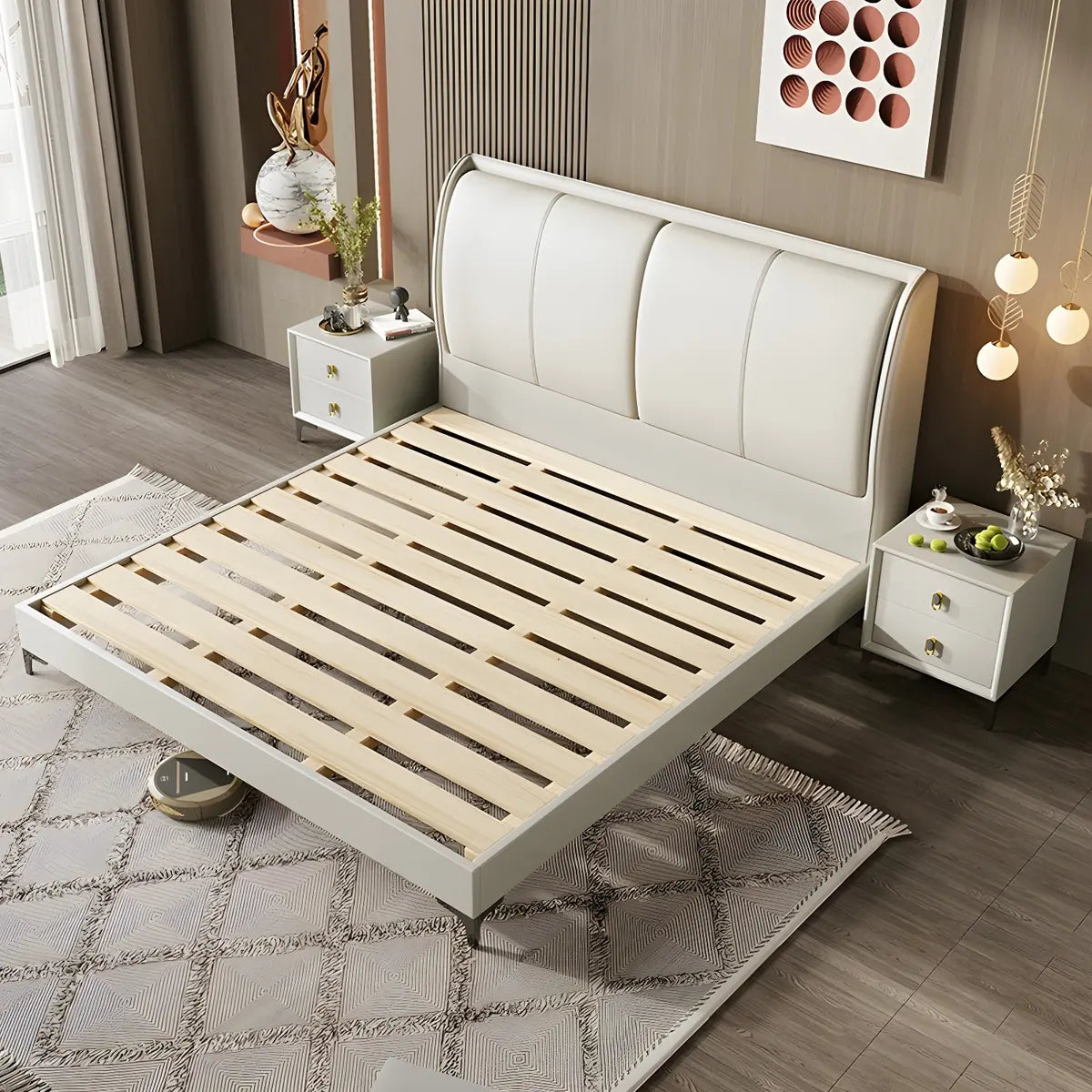 Soft Beige Queen Upholstered Wingback Bed with Storage Image - 6