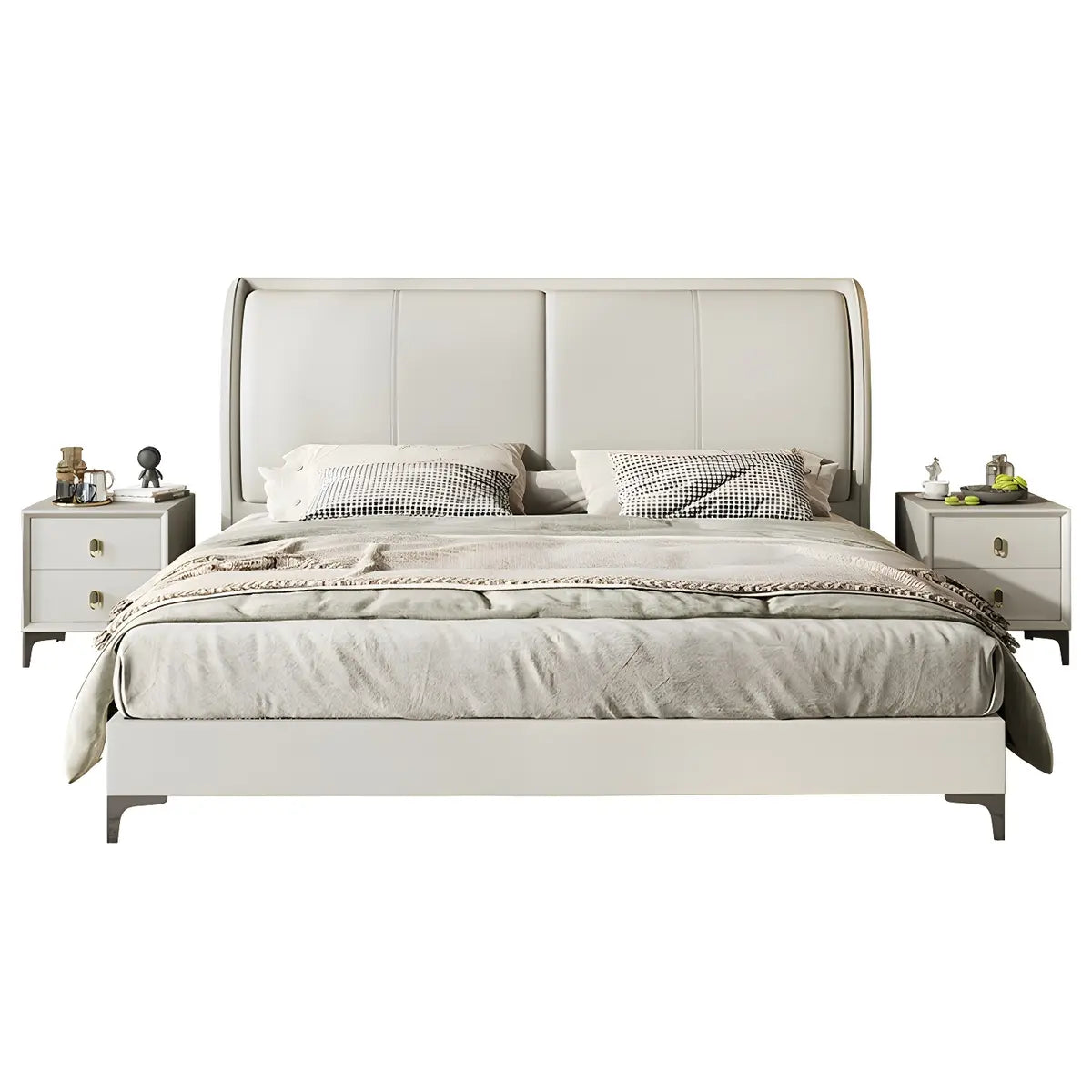 Soft Beige Queen Upholstered Wingback Bed with Storage Image - 7