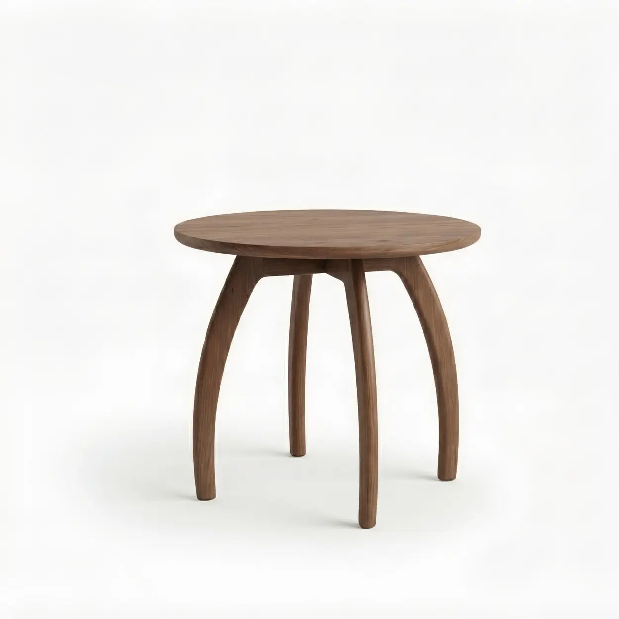 Walnut solid ash wood round side table with curved legs shown