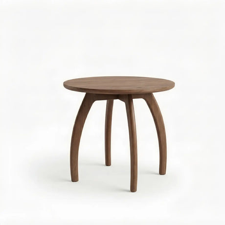 Walnut 19.6"W x 19.6"D x 19.6"H Solid Ash Wood Round Side Table with Curved Legs Image - 2