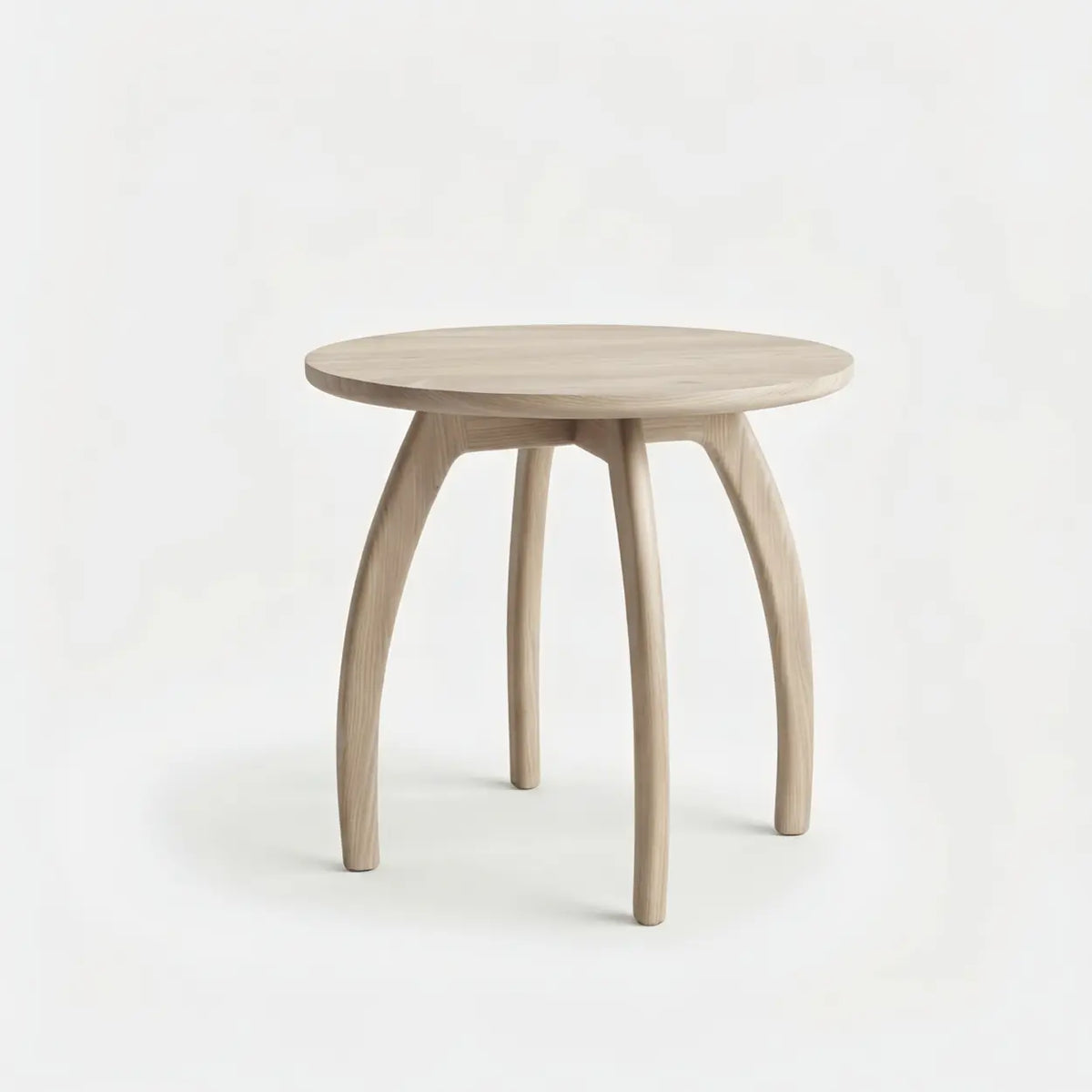 Nature 19.6"W x 19.6"D x 19.6"H Solid Ash Wood Round Side Table with Curved Legs Image - 4