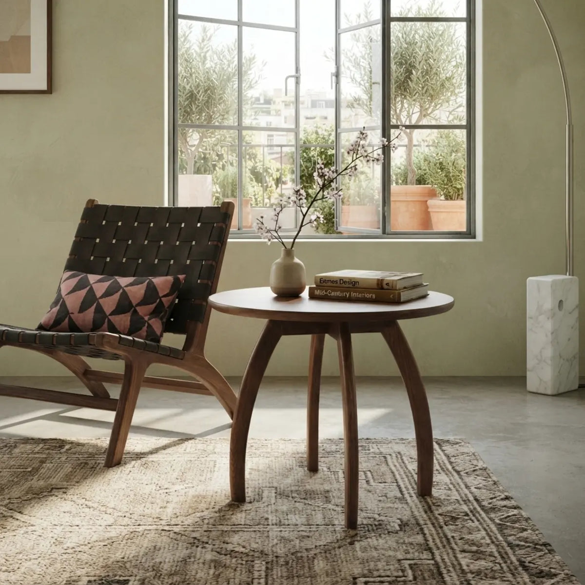 Solid Ash Wood Round Side Table with Curved Legs Image - 6