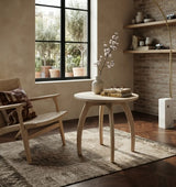 Solid Ash Wood Round Side Table with Curved Legs Image - 7