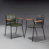 Solid Back Leather Upholstered Armrest Dining Chair Image - 1