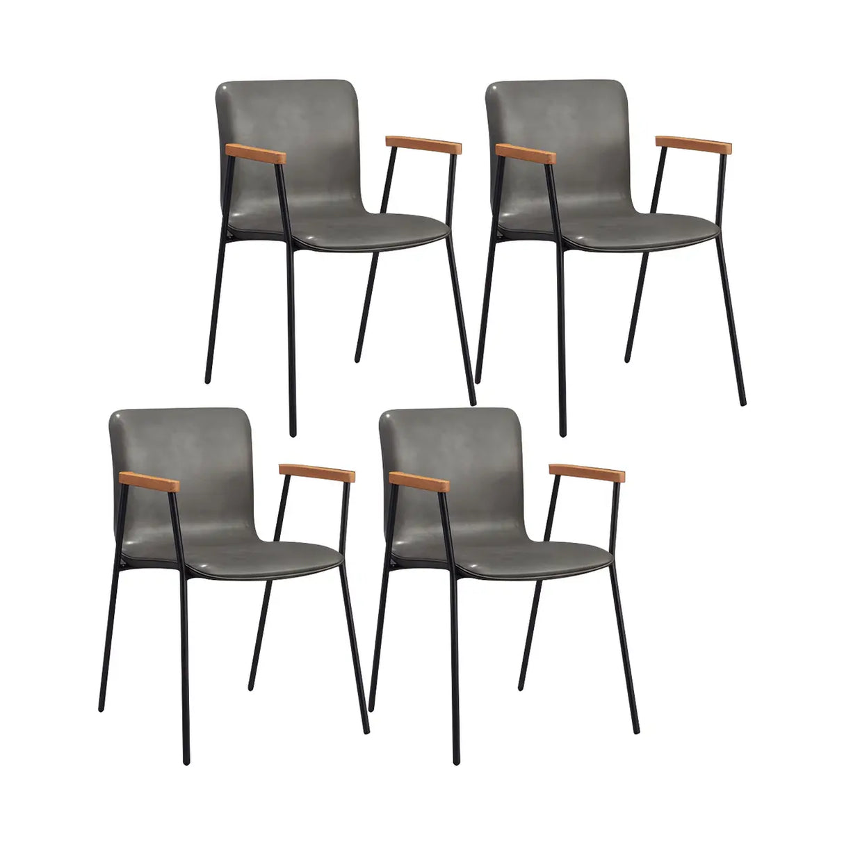 Solid Back Leather Upholstered Armrest Dining Chair Image - 12