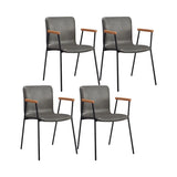 Solid Back Leather Upholstered Armrest Dining Chair Image - 12