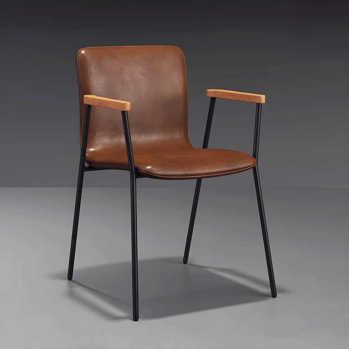 Solid Back Leather Upholstered Armrest Dining Chair Image - 13