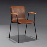 Solid Back Leather Upholstered Armrest Dining Chair Image - 13