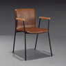 Solid Back Leather Upholstered Armrest Dining Chair Image - 13