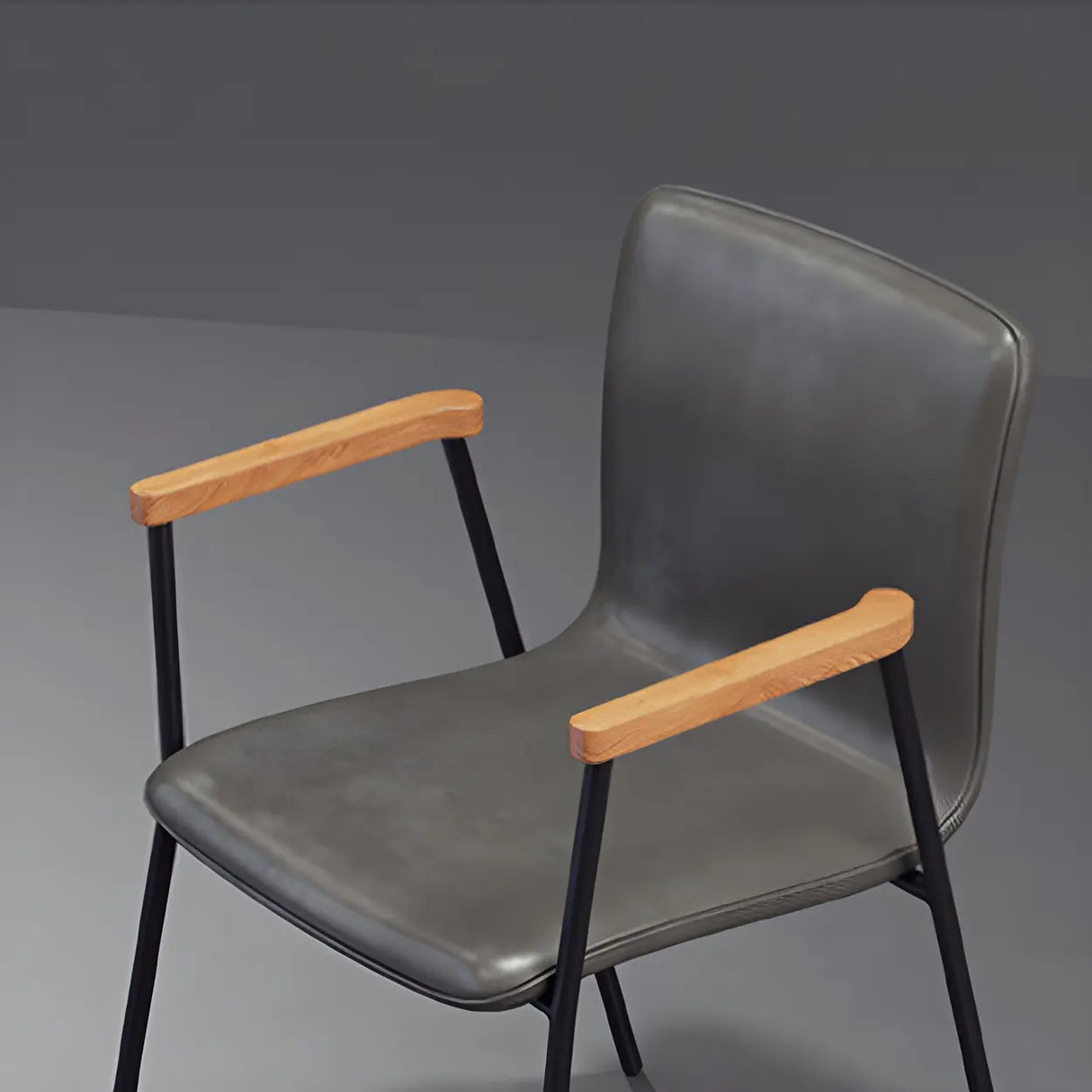 Solid Back Leather Upholstered Armrest Dining Chair Image - 14